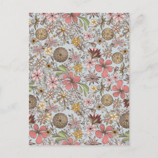 Cute Girly Old Rose Pink Floral Doodles Design Holiday Postcard