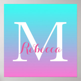 cute girly ombre mermaid pink Fuchsia turquoise Poster