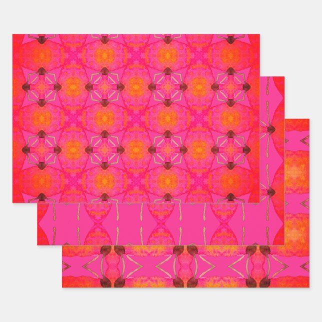 Cute Girly Orange and Pink Wrapping Paper Sheet (Set)