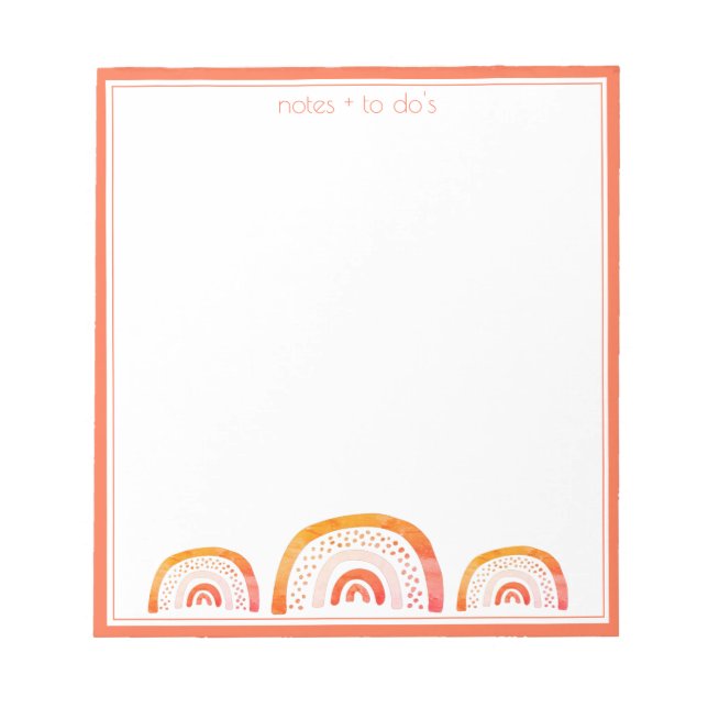 Cute Girly Orange Watercolor Rainbow Personalised Notepad (Front)