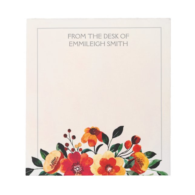 Cute Girly Orange Yellow Flowers From Desk of Notepad (Front)