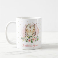 Cute Girly Owl Watercolor Blush Gold Floral