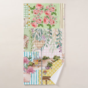 Cute girly pastel background floral collage art bath towel set