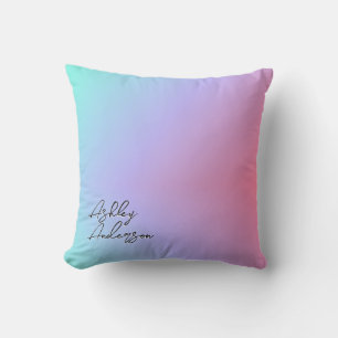 Cute Girly Pastel Blue Purple Pink Monogram Name Cushion