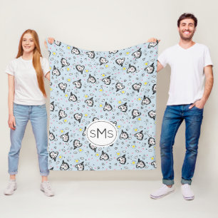 Cute Girly Pastel Blue Unicorn Pattern Monogram Fleece Blanket