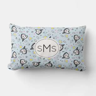 Cute Girly Pastel Blue Unicorn Pattern Monogram Lumbar Cushion