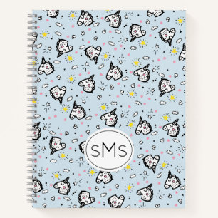Cute Girly Pastel Blue Unicorn Pattern Monogram Notebook