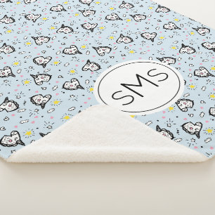 Cute Girly Pastel Blue Unicorn Pattern Monogram Sherpa Blanket