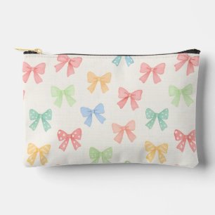 Cute Girly Pastel Coquette Bow Pattern Accessory Pouch
