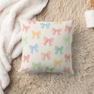 Cute Girly Pastel Coquette Bow Pattern Cushion