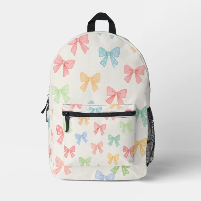 Cute Girly Pastel Coquette Bow Pattern Printed Backpack (Front)