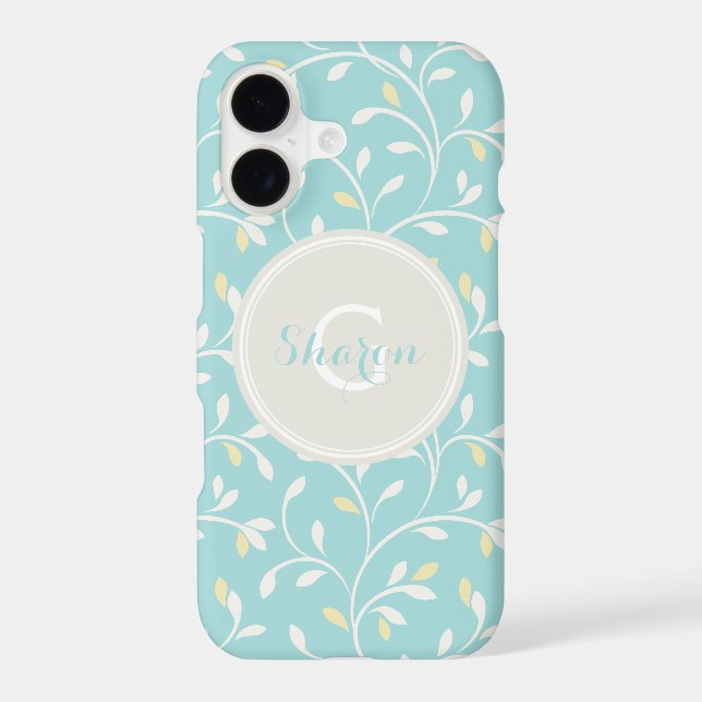 Cute girly pastel mint floral pattern monogram (Back)