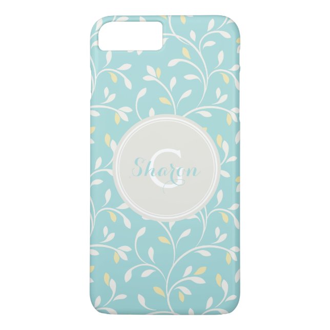 Cute girly pastel mint floral pattern monogram Case-Mate iPhone case (Back)