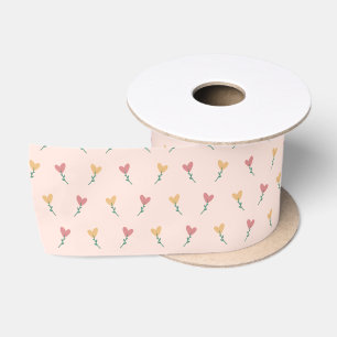 Cute Girly Pastel Peach Heart Flower Sweet Pattern Satin Ribbon
