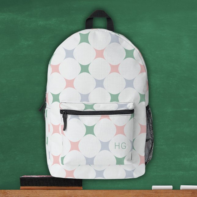 Cute Girly Pastel Pink and Green Monogram Initials Printed Backpack (Creator Uploaded)