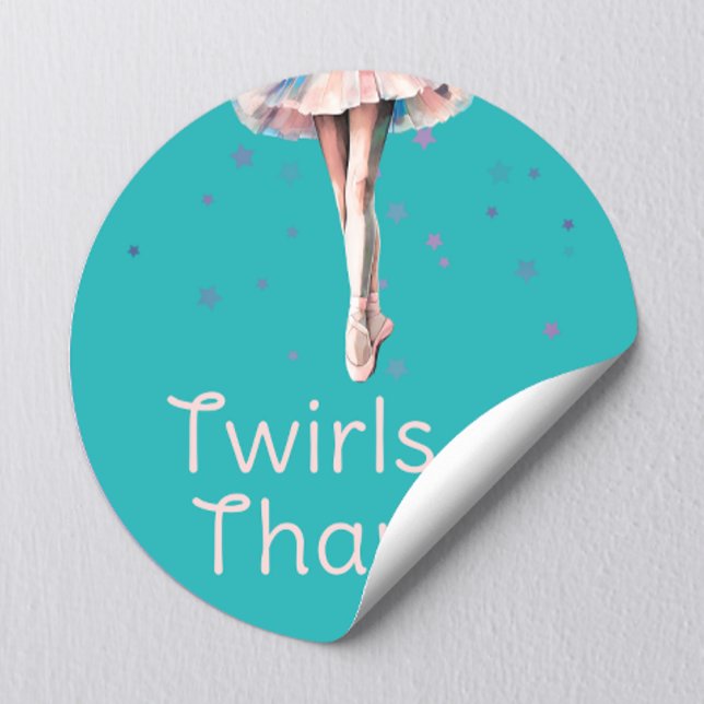 Cute Girly Pastel Pink Ballerina Tutu On Turquoise Classic Round Sticker (Creator Uploaded)