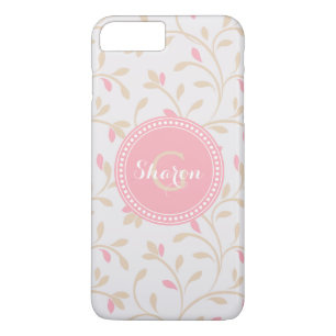 Cute girly pastel pink floral pattern monogram Case-Mate iPhone case