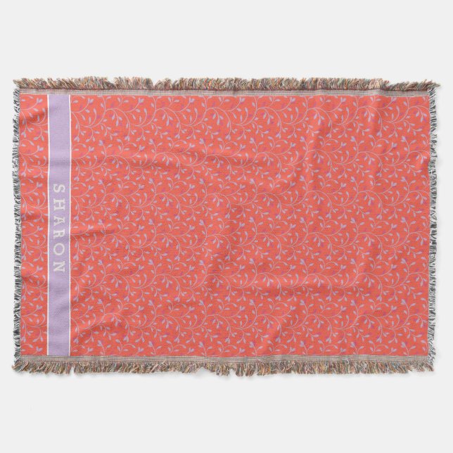 Cute girly pastel purple floral pattern monogram throw blanket (Front)