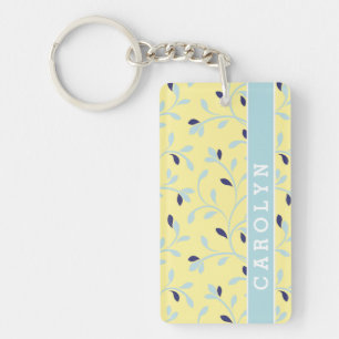 Cute girly pastel yellow floral pattern monogram key ring