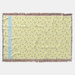Cute girly pastel yellow floral pattern monogram throw blanket