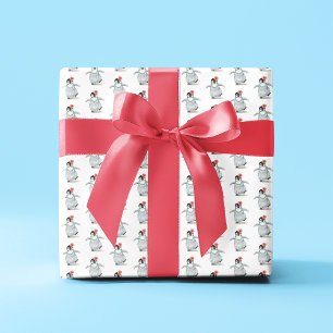 Cute Girly Penguin with Hibiscus Flower Pattern Wrapping Paper