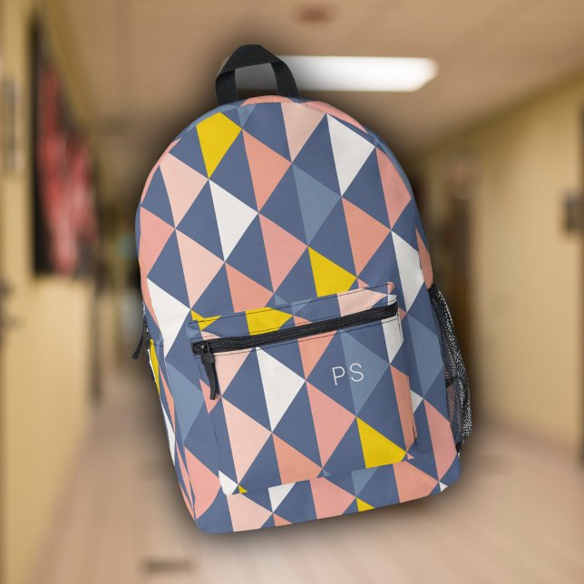 Cute Girly Pink and Blue Monogram Initials Printed Backpack (Creator Uploaded)