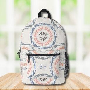 Cute Girly Pink and Blue Monogram Initials Printed Backpack