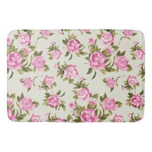 Cute Girly Pink and Purple Provencal Roses Bath Mat