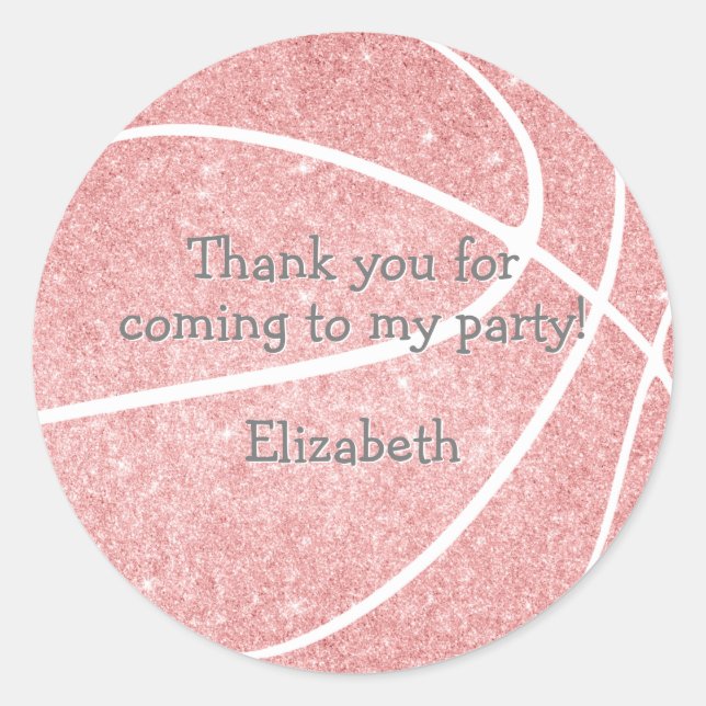 cute girly pink basketball birthday party classic round sticker (Front)