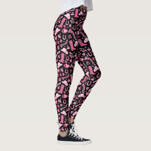 Cute Girly Pink Black Howdy Cowgirl  Leggings