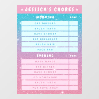 Cute Girly Pink Blue Glitter Kids Daily Chores