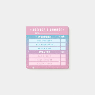Cute Girly Pink Blue Glitter Kids Daily Chores 3x3 Post-it Notes