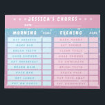 Cute Girly Pink Blue Glitter Kids Daily Chores Notepad<br><div class="desc">This notepad helps keep track of all the things your daughter needs to do each day. It has a glittery pastel pink and blue color scheme, and features two segments (Morning and Evening), each with 9 tasks that are customizable. Default options include get dressed, brush teeth, have shower, brush hair,...</div>