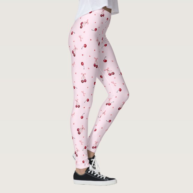 Cute Girly Pink Bows and Cherries Leggings (Right)