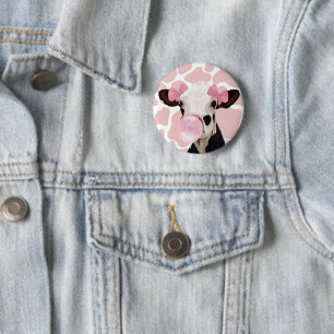 Cute Girly Pink Bubblegum Blowing Cow 6 Cm Round Badge