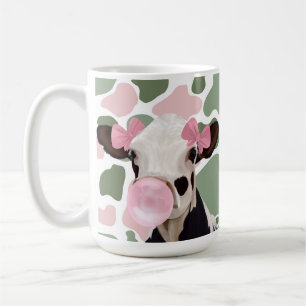 Cute Girly Pink Bubblegum Blowing Cow Coffee Mug