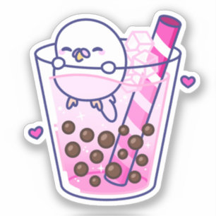 Cute Girly Pink Budgie Boba Bubble Tea