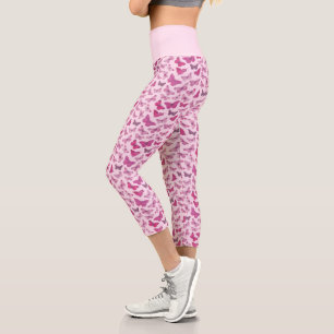 Cute Girly Pink Butterfly Pattern  Capri Leggings