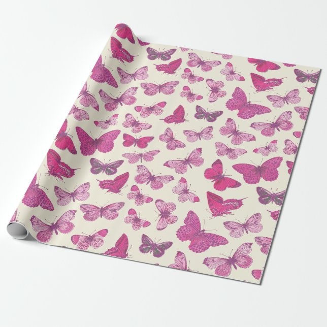 Cute Girly Pink Butterfly Pattern Wrapping Paper