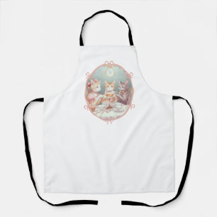 Cute Girly Pink Cats Tea Party Design Feminine Bow Apron