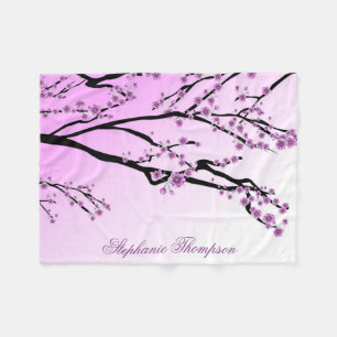 Cute Girly Pink Cherry Blossom Tree Flowers Name Fleece Blanket