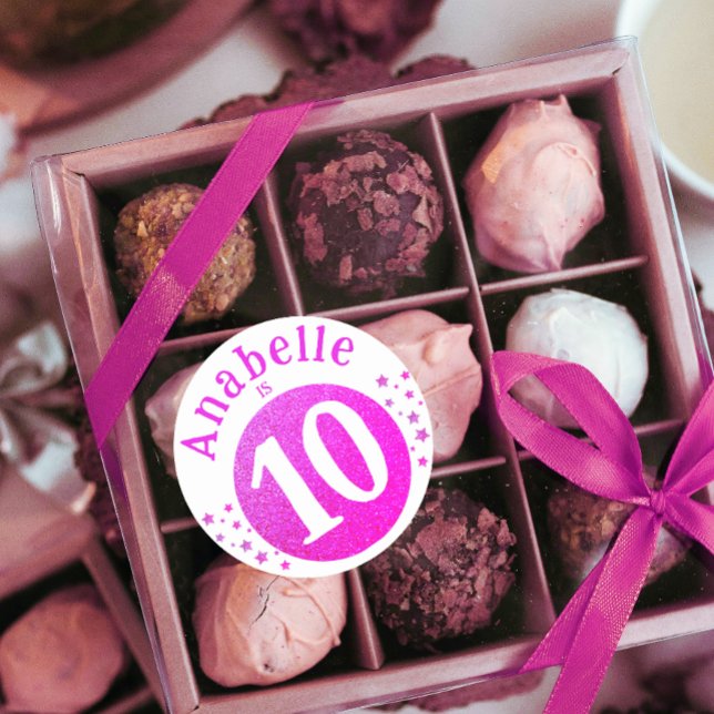 Cute Girly Pink Colour Glitter Birthday Age Stars Classic Round Sticker (Creator Uploaded)