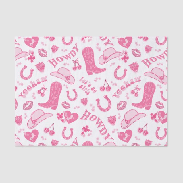 Cute Girly Pink Cowgirl Aesthetic Tissue Paper (Front)