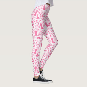 Cute Girly Pink Cowgirl Bows Cherries Leggings