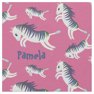 Cute Girly Pink Custom Name Zebra Printed Fabric