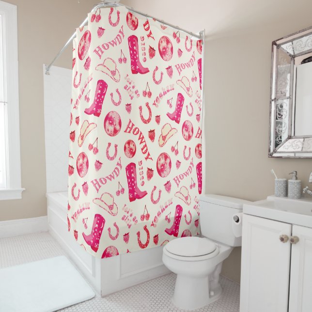 Cute Girly Pink Disco Cowgirl Aesthetic Shower Curtain (In Situ)