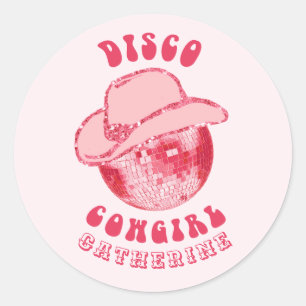 Cute Girly Pink Disco Cowgirl Name Classic Round Sticker