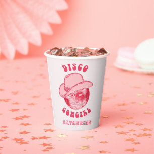 Cute Girly Pink Disco Cowgirl Name Paper Cups