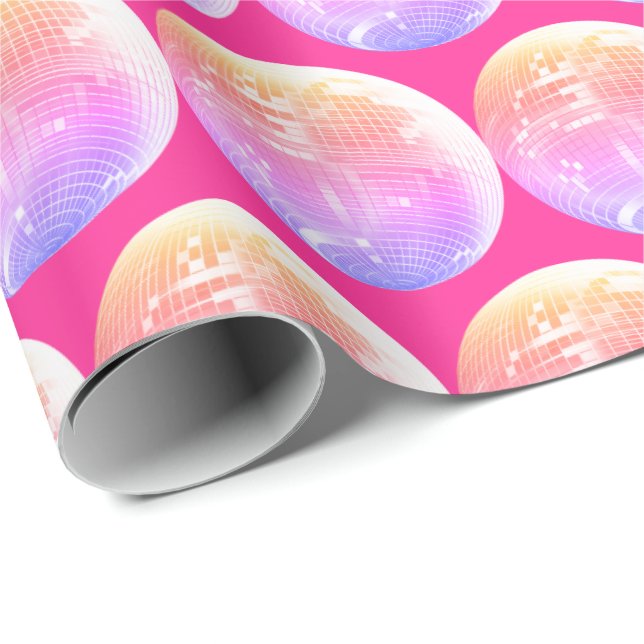 Cute Girly Pink Disco Mirrorball  Wrapping Paper (Roll Corner)