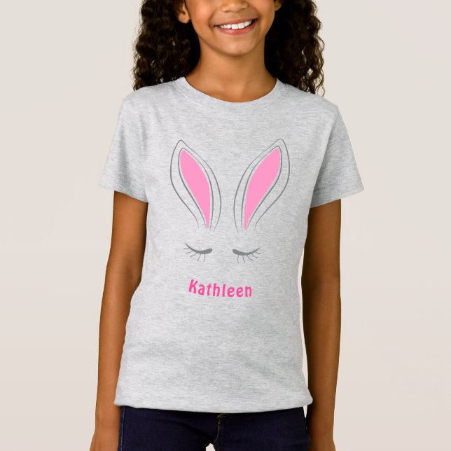 Cute Girly Pink Easter Bunny Ears T-Shirt (Front)